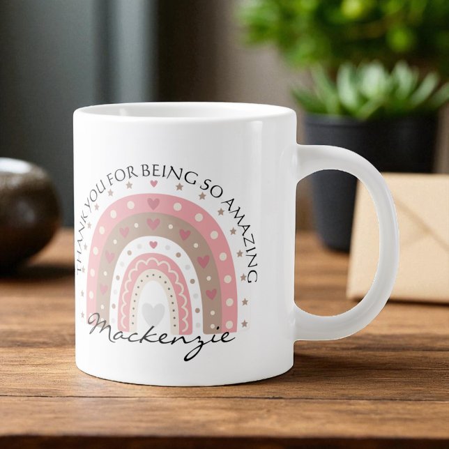Lägg till meddelande och Namn i personlig Rainbow Jumbo Mugg (Personalized Rainbow Add Message And Name Giant Coffee Mug by Ricaso. Create your own, add text)