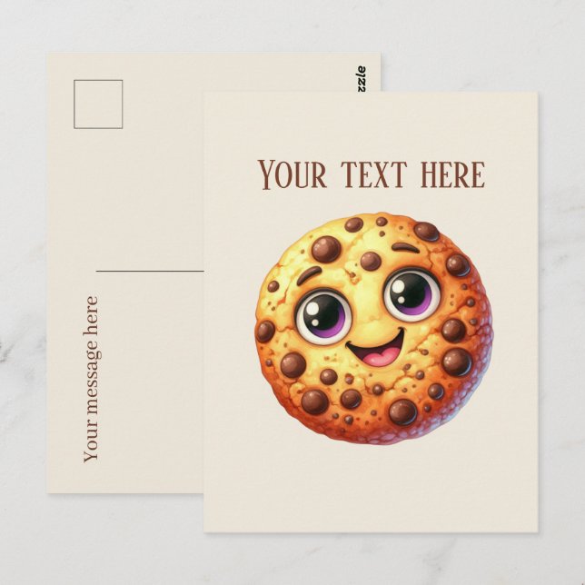 Lägg till meddelande om Cute Chock chip-cookie Vykort (Fram/baksida)