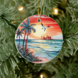 Lägg till meddelande om vattenfärgsstrand i Jul Julgransprydnad Keramik