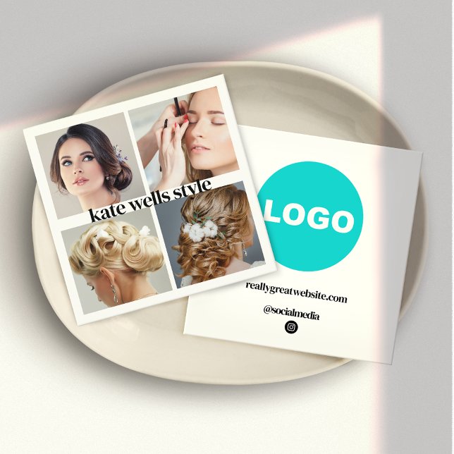 Lägg till medianätverk för Logotyp Social Fyrkantigt Visitkort (add logo social media networking 4 photo grid business cards )