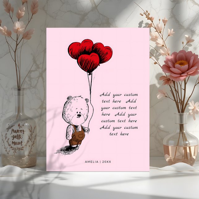 Lägg till Nallen Anpassningsbar valentines day Julkort (Skapare uppladdad)