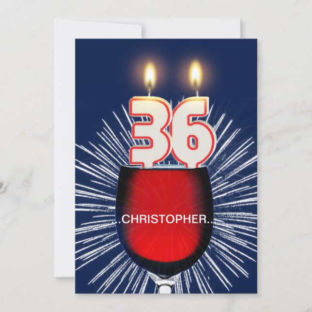 Lägg till namn, 36:e Födelsedagsfest inbjudan, vin Inbjudningar (Framsida)