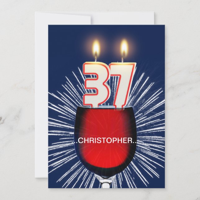 Lägg till namn, 37:e Födelsedagsfest inbjudan, vin Inbjudningar (Framsida)