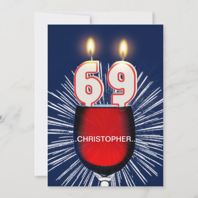 Lägg till namn, 69:e Födelsedagsfest inbjudan, vin Inbjudningar (Framsida)