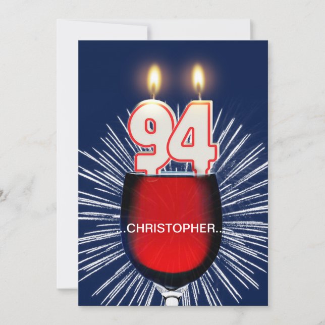 Lägg till namn, 94:e Födelsedagsfest inbjudan, vin Inbjudningar (Framsida)