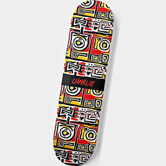 Lägg till Namn, Abstrakten Red Gult Black Mini Skateboard Bräda 18,5 Cm (Skapare uppladdad)