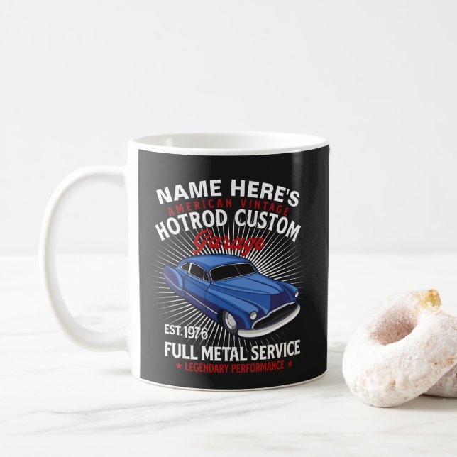 Lägg till Namn American Vintage HotRod Anpassnings Kaffemugg (Med munk)