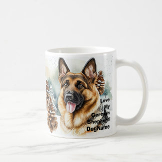 Lägg till Namn-ändringstext, tyska shepherd i Snö  Kaffemugg