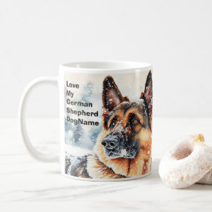 Lägg till Namn-ändringstext, tyska shepherd i Snö Kaffemugg