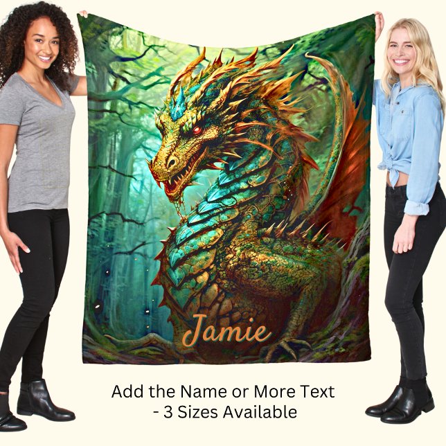 Lägg till Namn, Aqua Guld Forest Dragon Fleecefilt (Skapare uppladdad)
