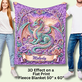 Lägg till namn Aqua Purple Sunrise Fantasy Drak Fleecefilt