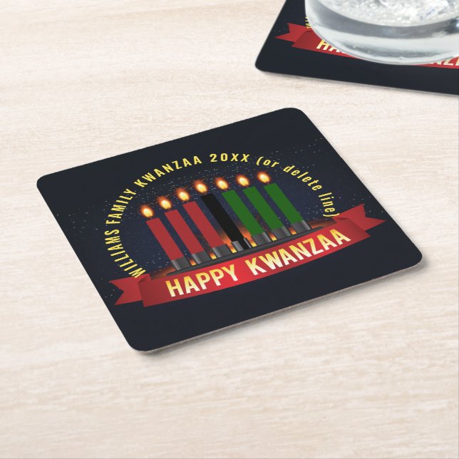 Lägg till Namn År Kwanzaa Candles Underlägg Papper Kvadrat (Vinklad)