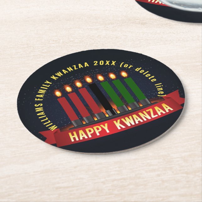 Lägg till Namn År Kwanzaa Candles Underlägg Papper Rund (Vinklad)