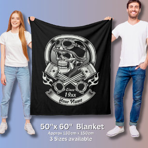 Lägg till Namn-års Biker för Vintage Skull, korsad Fleecefilt