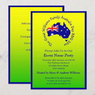 Lägg till Namn-årsdatum Australiendagen Party Grön Inbjudningar