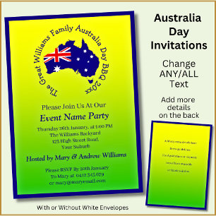 Lägg till Namn-årsdatum Australiendagen Party Grön Inbjudningar