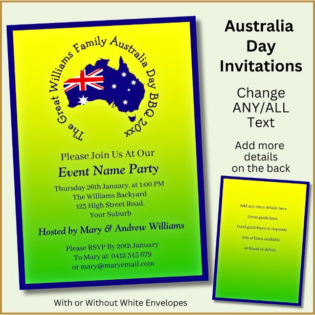 Lägg till Namn-årsdatum Australiendagen Party Grön Inbjudningar (Skapare uppladdad)