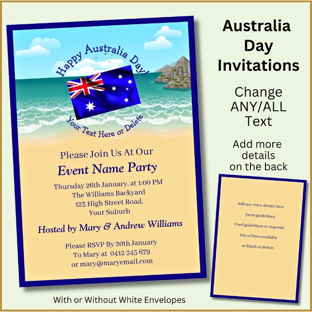 Lägg till Namn-årsdatum Australiendagen Party-pers Inbjudningar (Skapare uppladdad)
