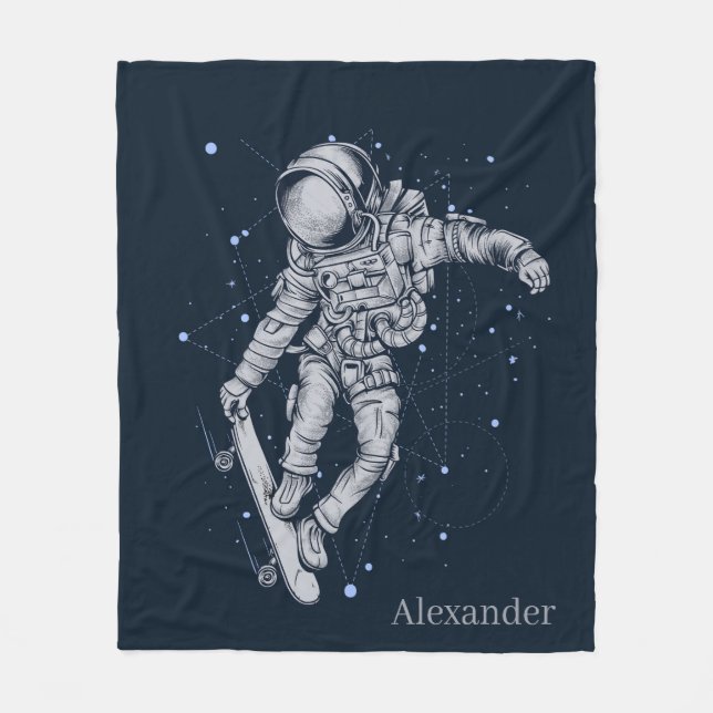Lägg till Namn Astronaut Skateboarder på Midnight  Fleecefilt (Framsidan)