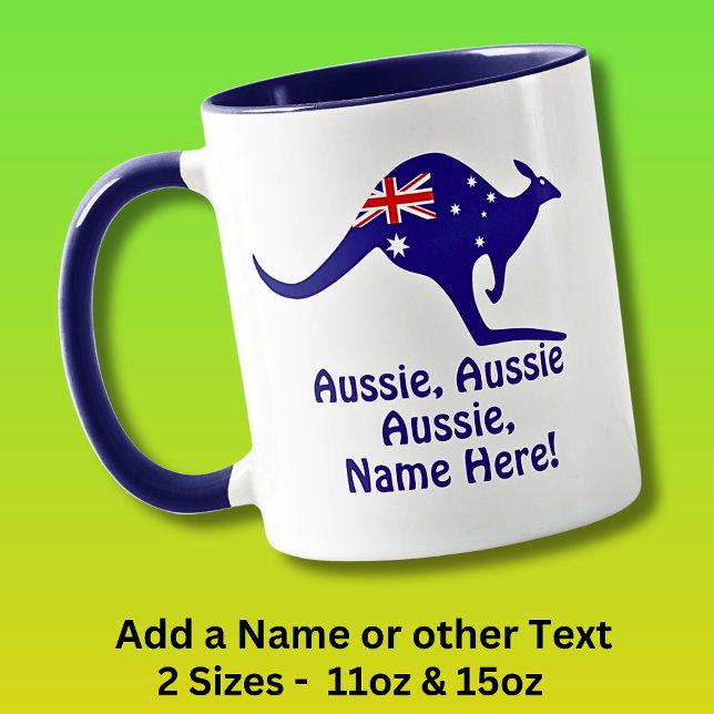 Lägg till Namn, Aussie Aussie Aussie, Blue Kangaro Mugg (Skapare uppladdad)