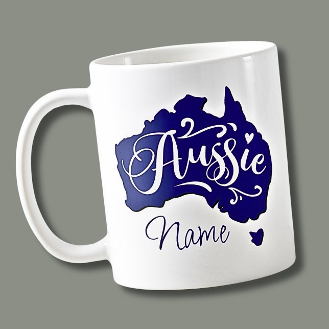 Lägg till Namn - Aussie på Australien Karta Kaffemugg (Skapare uppladdad)