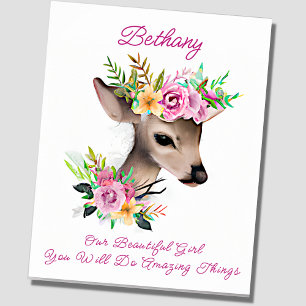 Lägg till Namn, Baby Hjort med Rosa Flowers Poster