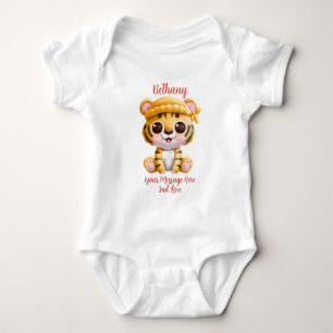 Lägg till Namn, Baby Tiger med Hat på Rosa Baby T Shirt