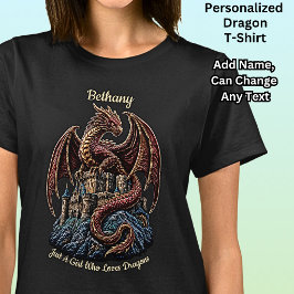 Lägg till namn, bara en tjej som älskar drakar Röd T Shirt