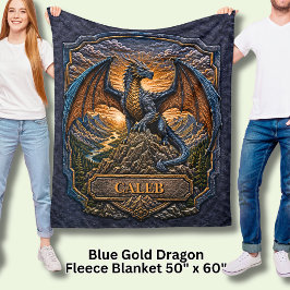 Lägg till Namn Blå Guld Drakon på Berg vid Soluppg Fleecefilt