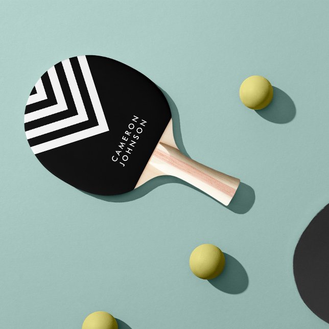 Lägg till Namn Black and White Minimalist Chevron Pingisracket (Skapare uppladdad)