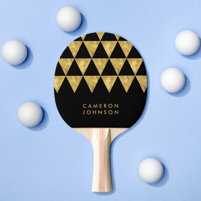 Lägg till Namn Black och Faux Guld Triangle Mönste Pingisracket (Skapare uppladdad)