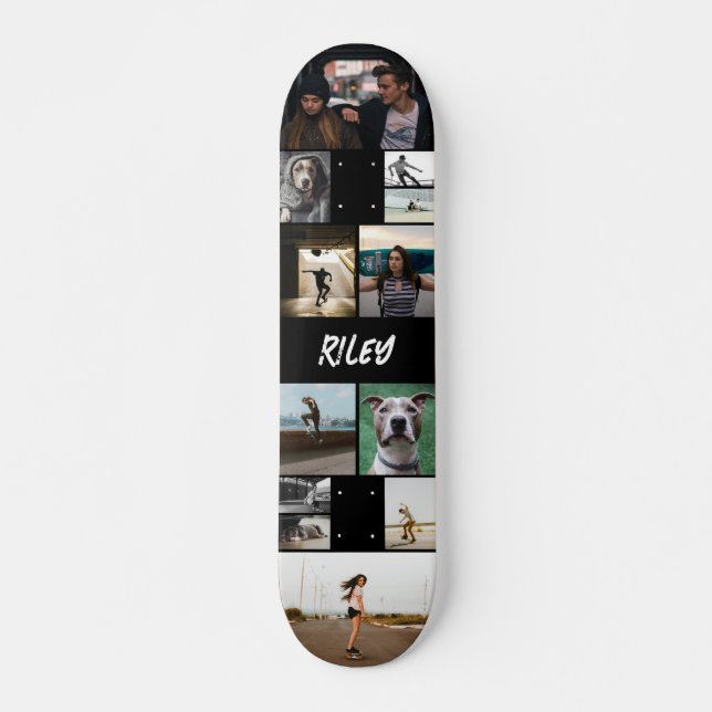 Lägg till Namn Black Photo Collage-mall Mini Skateboard Bräda 18,5 Cm (Framsida)