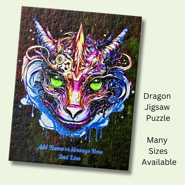 Lägg till Namn, Blått Rosa Fantasy Dragon Grönt Ög Pussel (Skapare uppladdad)