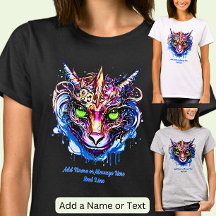 Lägg till Namn, Blått Rosa Fantasy Dragon Grönt Ög T Shirt