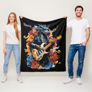 Lägg till Namn, Blue & Black Guitar Dragon Musicia Fleecefilt