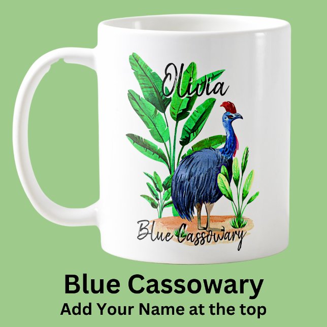 Lägg till Namn Blue Cassowary Australian Bird Anim Kaffemugg (Skapare uppladdad)