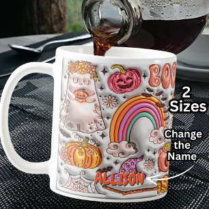 Lägg till Namn BOO! Rainbow Pumpkin Ghost Orange Kaffemugg