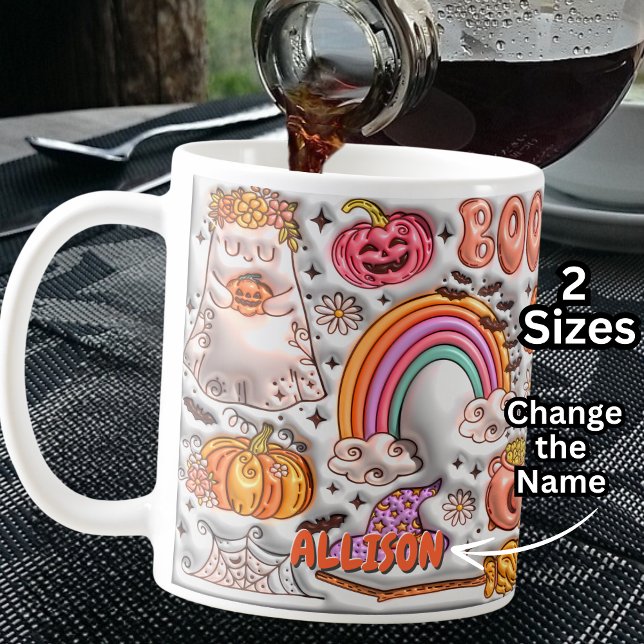 Lägg till Namn BOO! Rainbow Pumpkin Ghost Orange Kaffemugg (Skapare uppladdad)