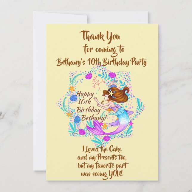 Lägg till Namn Brown Hair Sjöjungfru Mauve på Crea Tack Kort (Framsida)