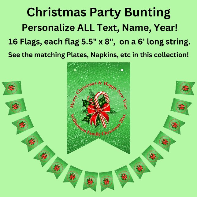 Lägg till Namn Byt text Röd Grönt Julbuntning F Vimplar (Skapare uppladdad)