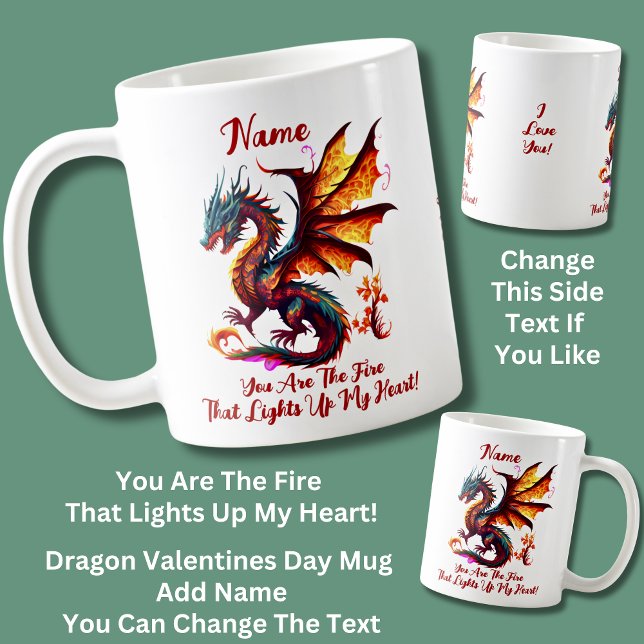 Lägg till Namn-citat, Red Fire Dragon Valentines d Kaffemugg (Skapare uppladdad)