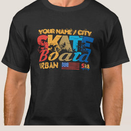 Lägg till Namn City Text Skateboard Urban SK8 Dist T Shirt