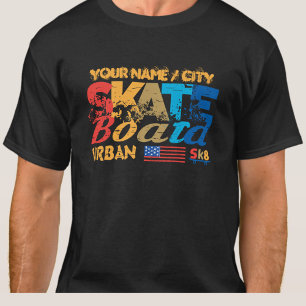 Lägg till Namn City Text Skateboard Urban SK8 Dist T Shirt