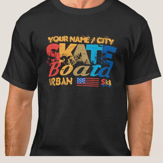 Lägg till Namn City Text Skateboard Urban SK8 Dist T Shirt (Skapare uppladdad)