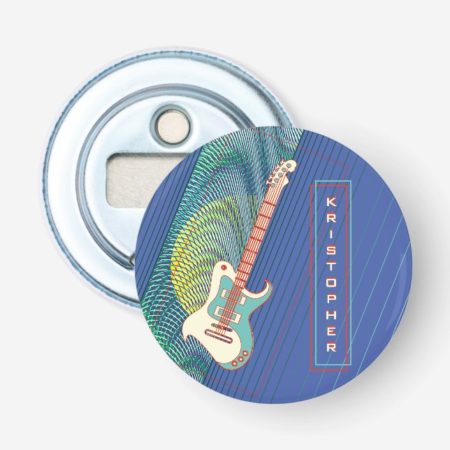 Lägg till Namn Coola Modern Teal & Blue Electric G Flasköppnare (Framsidan)