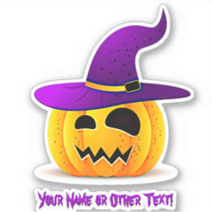 Lägg till Namn, Cute Halloween Pumpkin Lila Witch Klistermärken