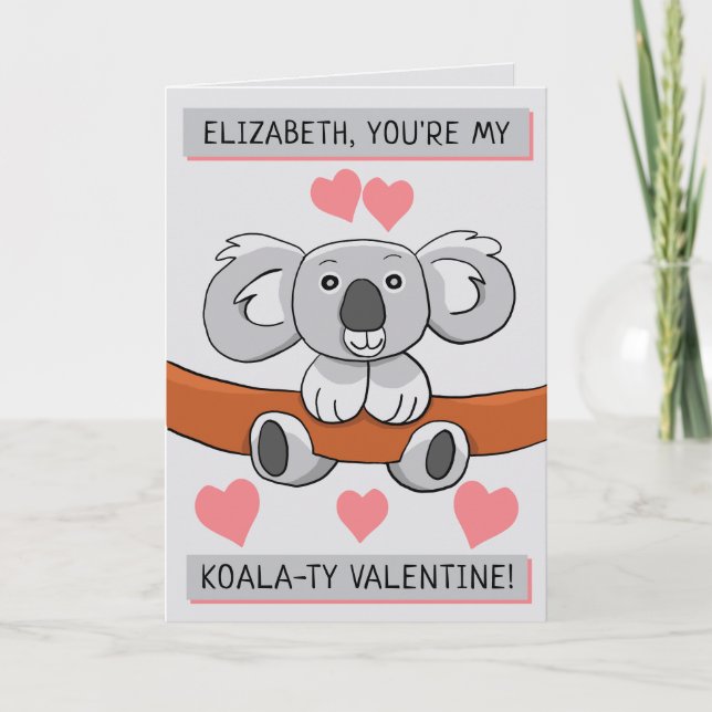Lägg till Namn Cute Koala-ty Valentine Hälsning Kort (Framsida)