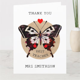 Lägg till Namn Cute Vintage Butterfly Heart Best T Tack Kort