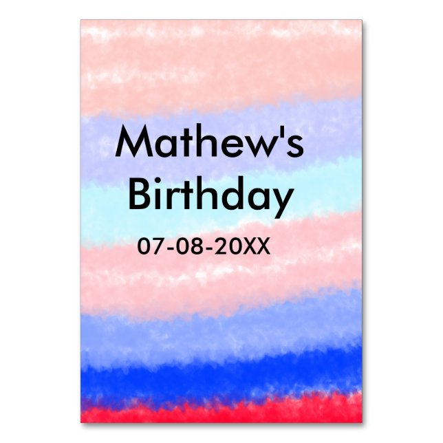 Lägg till namn-datum för Red Blue American-födelse Bordsnummer (Framsidan)