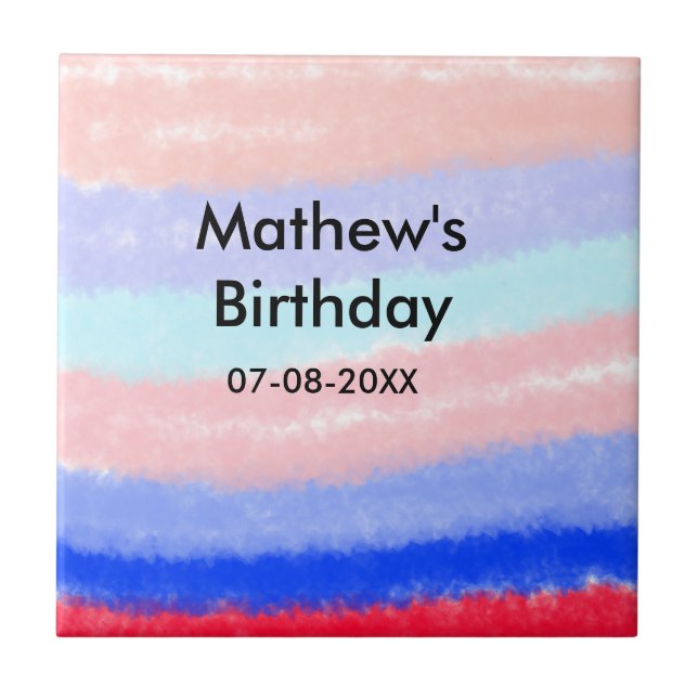 Lägg till namn-datum för Red Blue American-födelse Kakelplatta (Framsidan)
